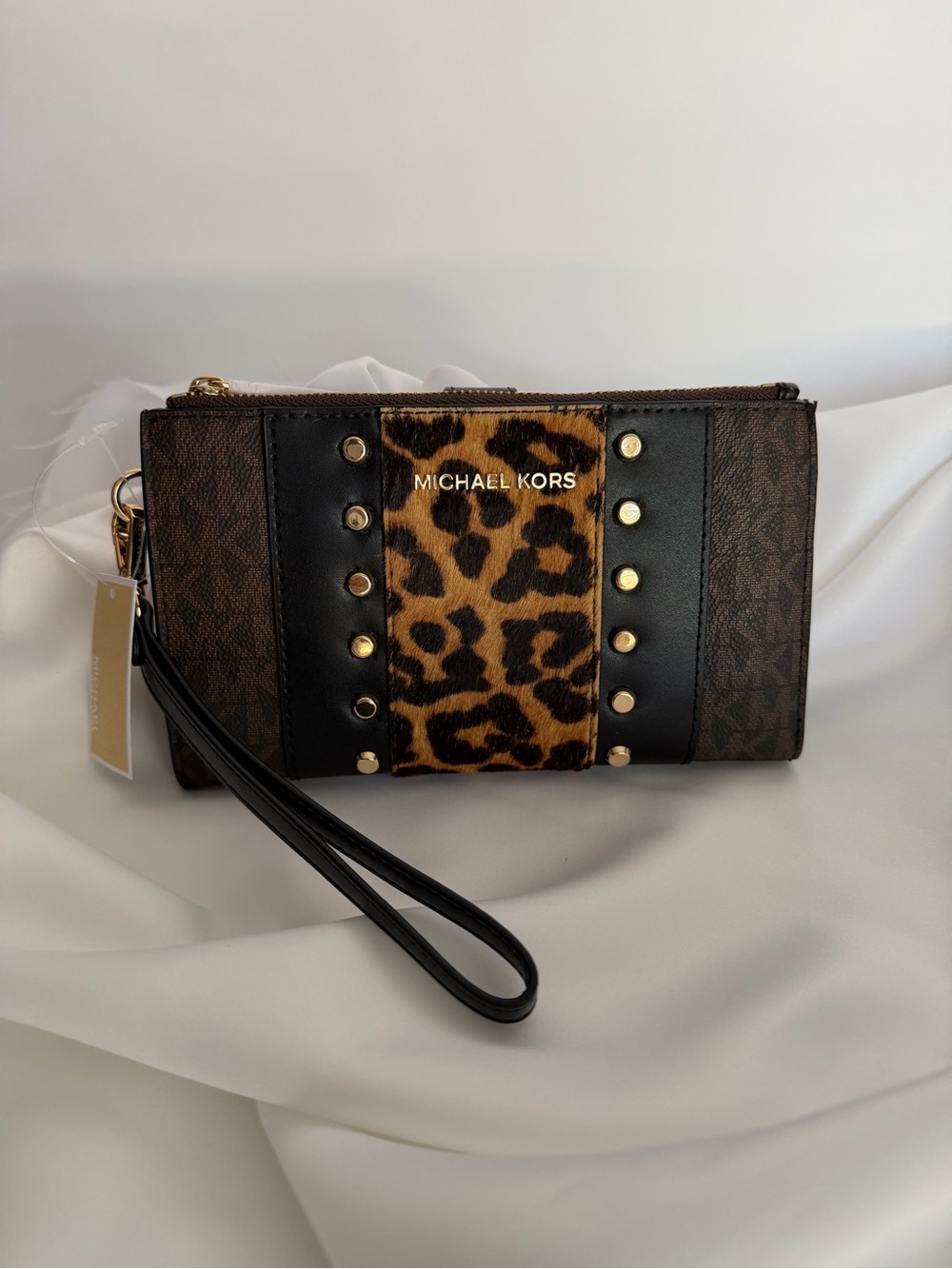NWT Michael Kors Jet Set Leopard Double Zip Wristlet